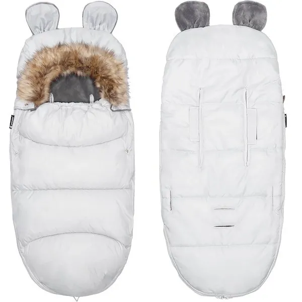 Śpiworek do wózka 4w1 z futerkiem, śpiwór do sanek i gondoli 96 cm szary