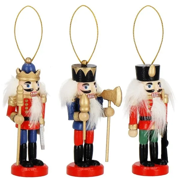 Zawieszki świąteczne 3 sztuki dziadek do orzechów ozdoby choinkowe drewniane