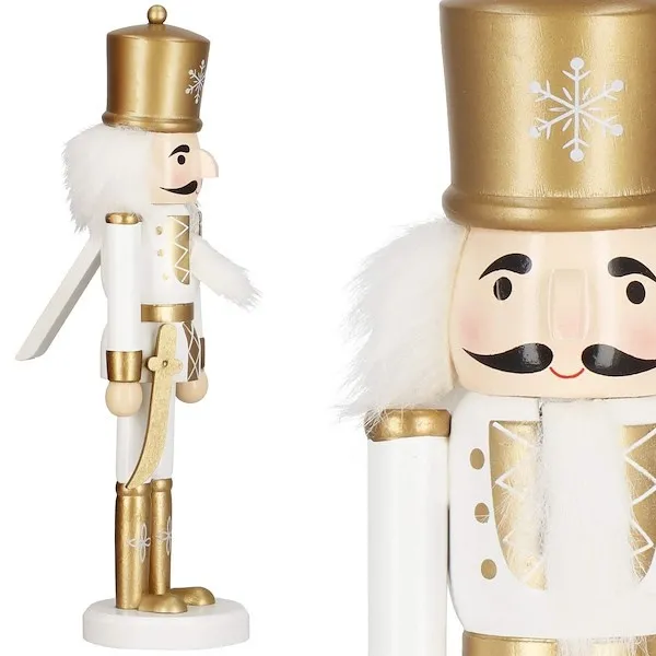 Dziadek do orzechów 30 cm z mieczem drewniany żołnierzyk złoty, figurka świąteczna