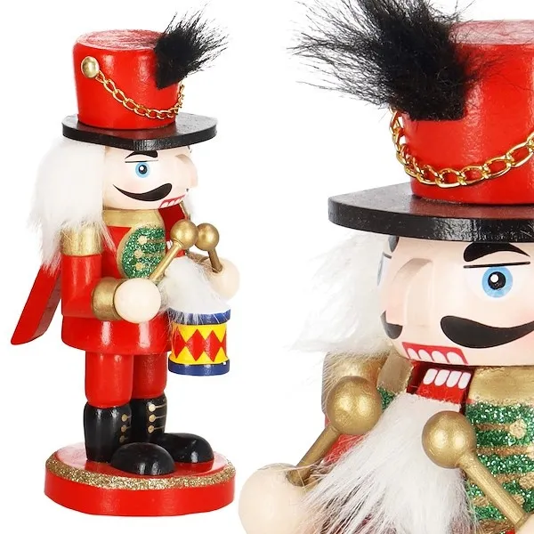 Dziadek do orzechów 15,5 cm z bębenkiem, drewniany żołnierzyk multikolor, figurka świąteczna