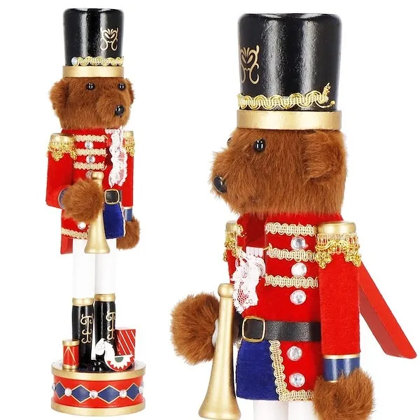 Dziadek do orzechów miś z trąbką drewniany niedźwiedź figurka świąteczna