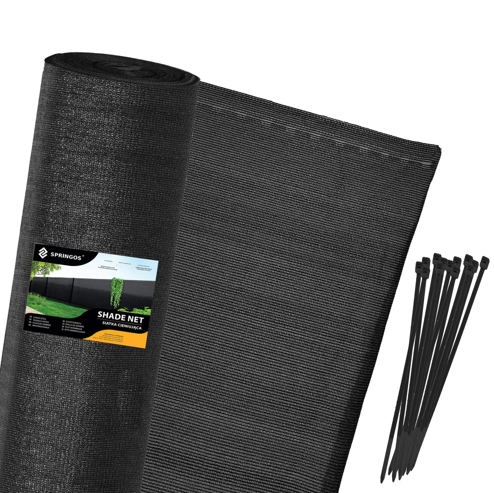 Siatka cieniująca 90% 1,5x25m siatka osłonowa czarna plus opaski zaciskowe 100 szt.