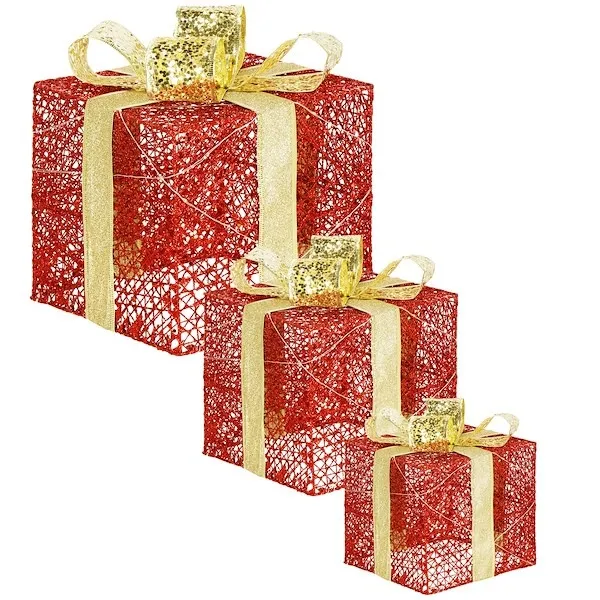 Oświetlenie świąteczne LED prezenty dekoracja świąteczna biały ciepły zestaw 3 szt.