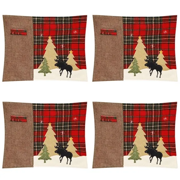 Podkładki świąteczne na stół 4 szt. 44x33cm mata z reniferem czerwona