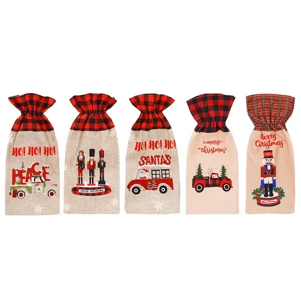 Pokrowiec na butelkę, świąteczne etui na wino beżowo-czerwone