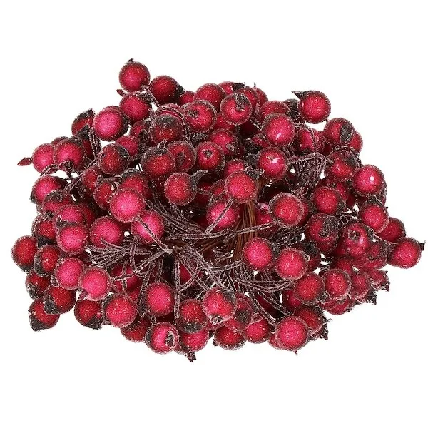 Sztuczna jarzębina ozdobna, oszroniona gałązka 100 szt. ciemno czerwona