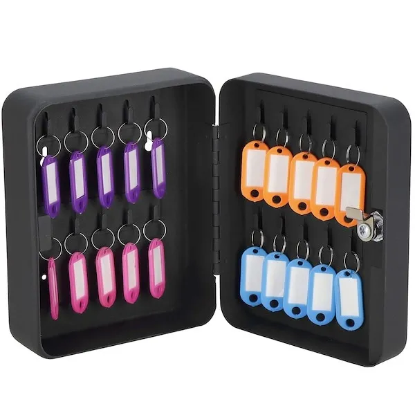 Skrzynka na klucze metalowa 20 szt zawieszek, kasetka, sejf czarny