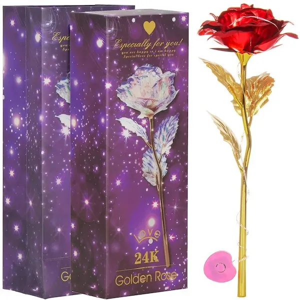 Wieczna róża czerwona 25 cm świecąca dekoracja LED prezent kwiat