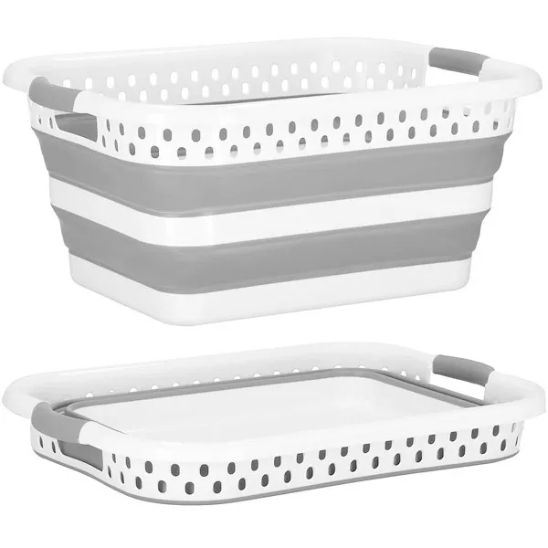 Kosz na pranie silikonowy 24L składany miska ażurowa szaro-biała