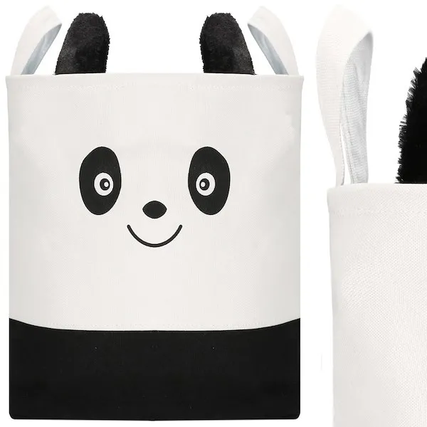 Kosz do przechowywania pojemnik na zabawki i ubrania panda beżowo-czarny