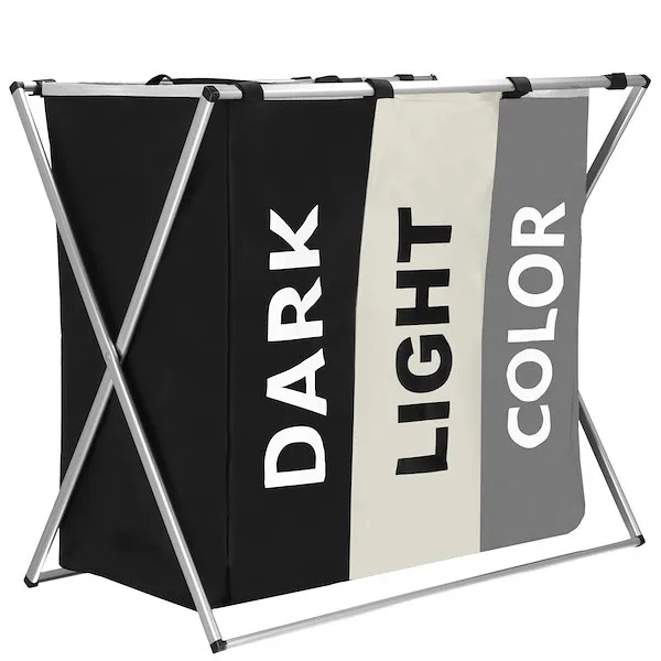 Kosz na pranie z trzema przegrodami 146 L pojemnik składany czarny/beżowy/szary