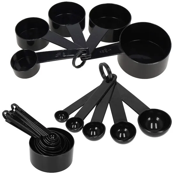 Miarki kuchenne 10 szt. łyżki, kubki plastikowy zestaw czarne