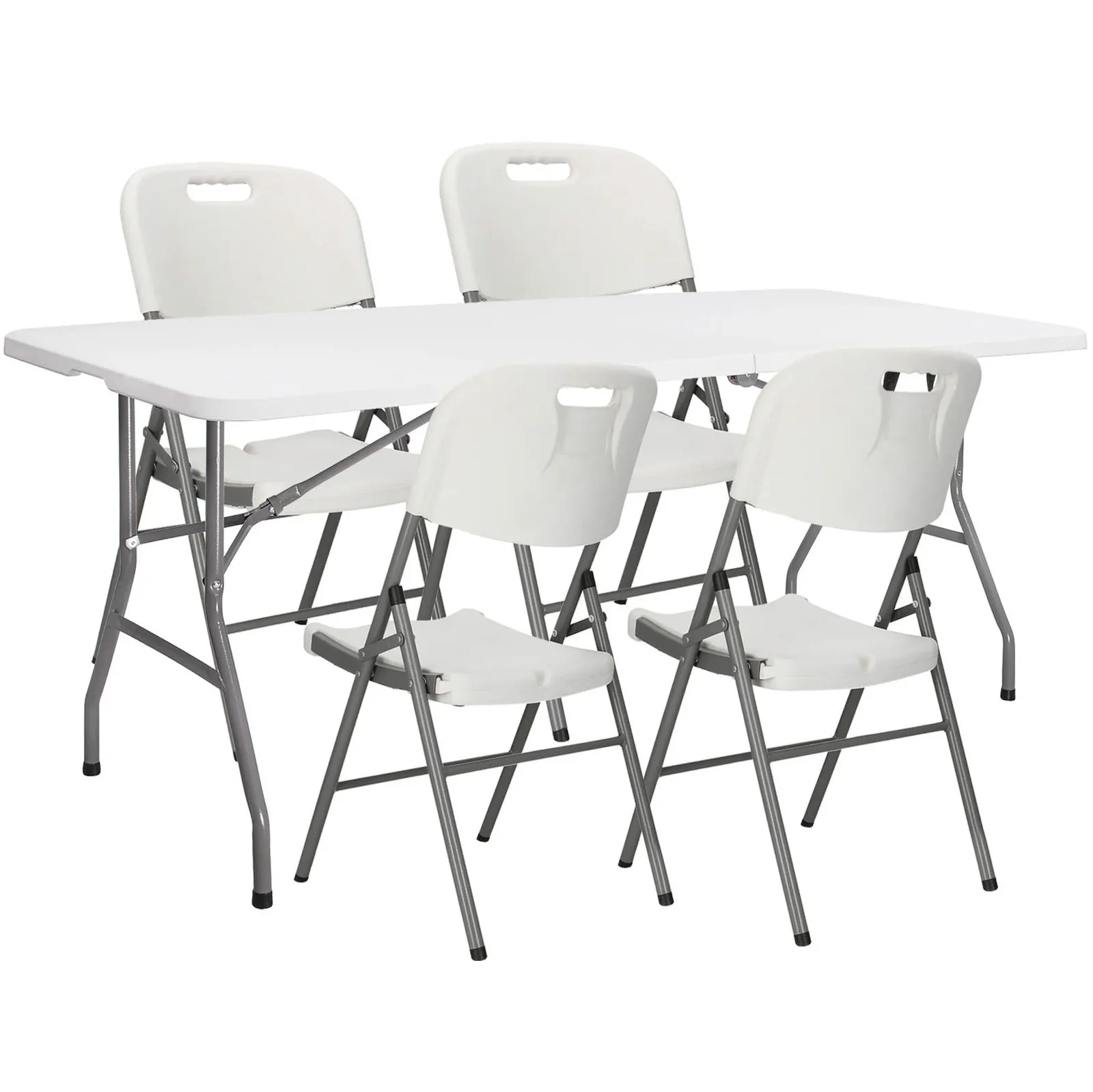 Zestaw cateringowy, turystyczny stół z 4 krzesłami składany na bankiet, zestaw biały