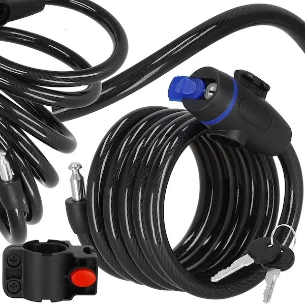 Zapięcie rowerowe, blokada na rower linka na klucz czarny 180 cm