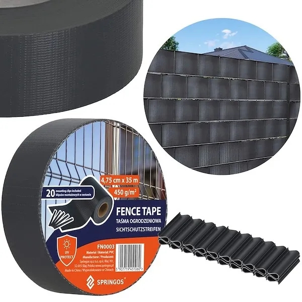 Taśma ogrodzeniowa PVC 35m x 4,75cm 450 g/m2 z klipsami mocującymi 20 szt. antracyt