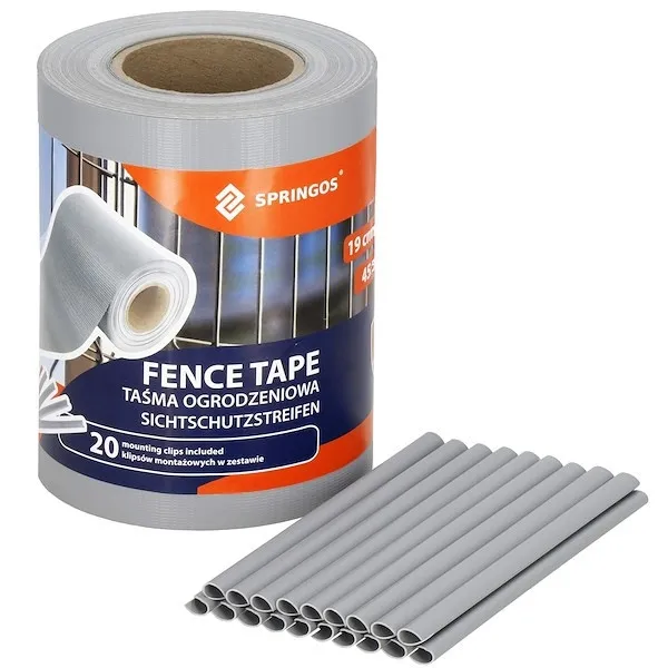 Taśma ogrodzeniowa PVC 35m x 19 cm 450 g/m2 z klipsami mocującymi 20 szt. szary