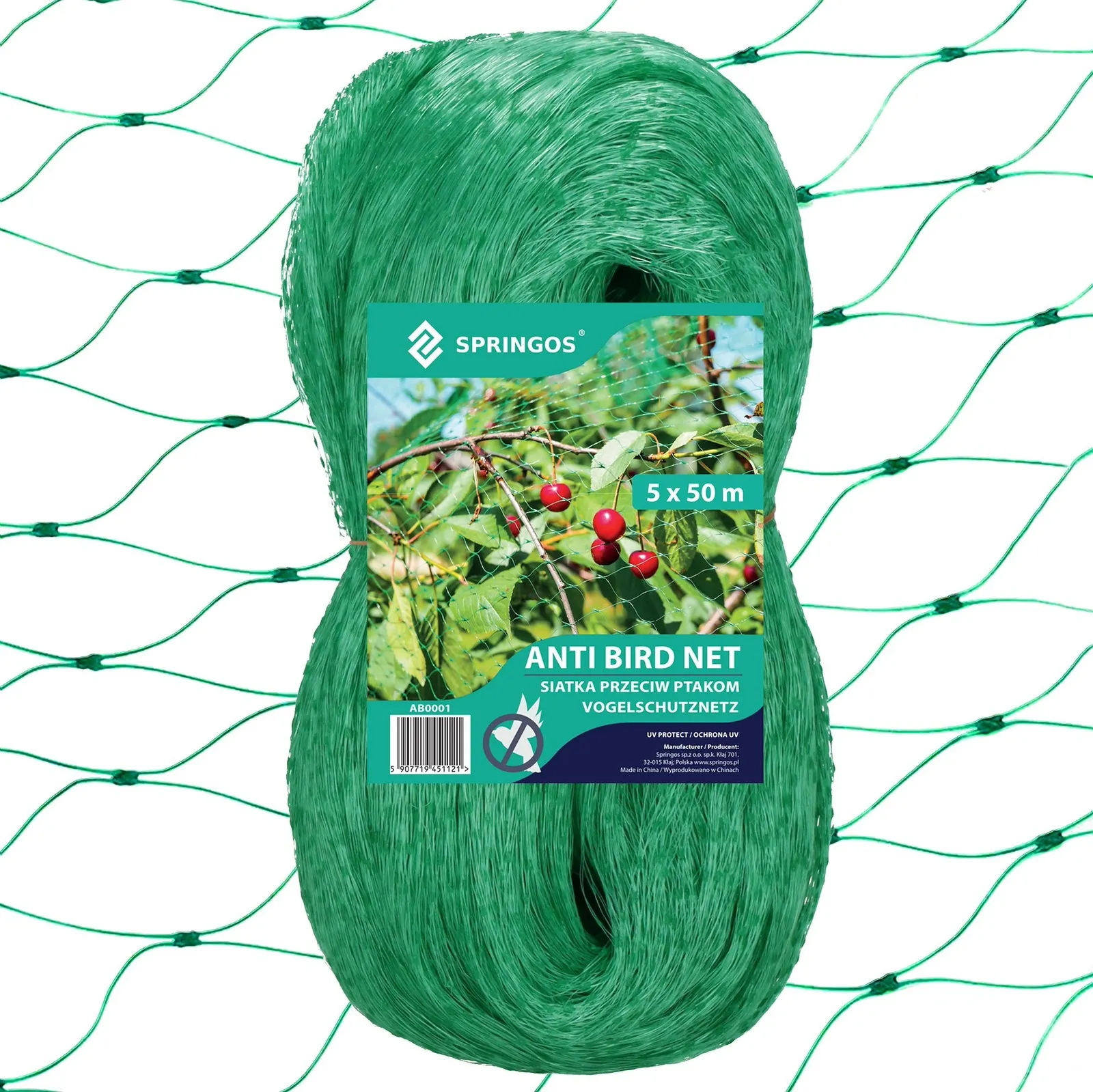 Siatka przeciw ptakom na drzewa i krzewy 5x50 m zielona