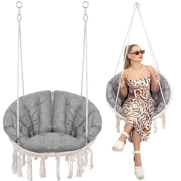 Huśtawka ogrodowa bocianie gniazdo z frędzlami beżowa