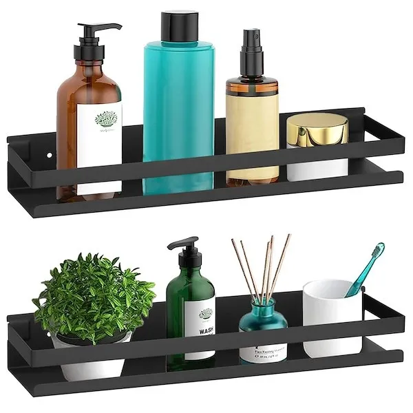 Półki łazienkowe zestaw 2 szt. wiszące pod prysznic 40x10 cm stal nierdzewna loft czarne