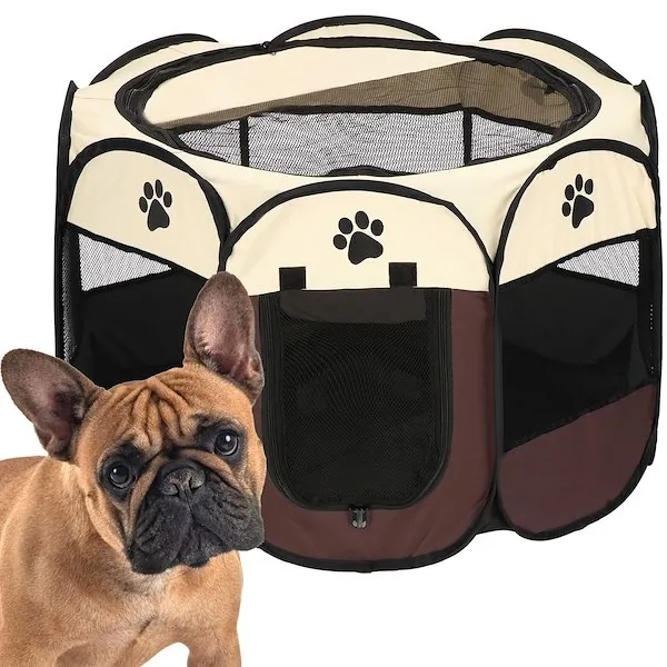 Kojec składany dla psa i kota 81 cm klatka beżowo-brązowa