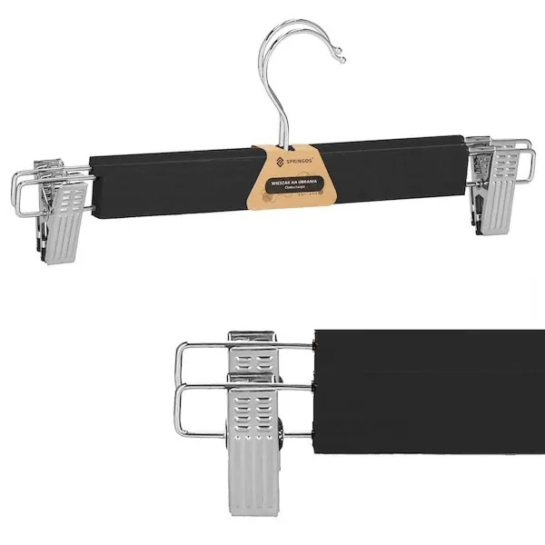 Wieszaki na ubrania 2 szt. klamrowe do spodni, spódnic zestaw czarny