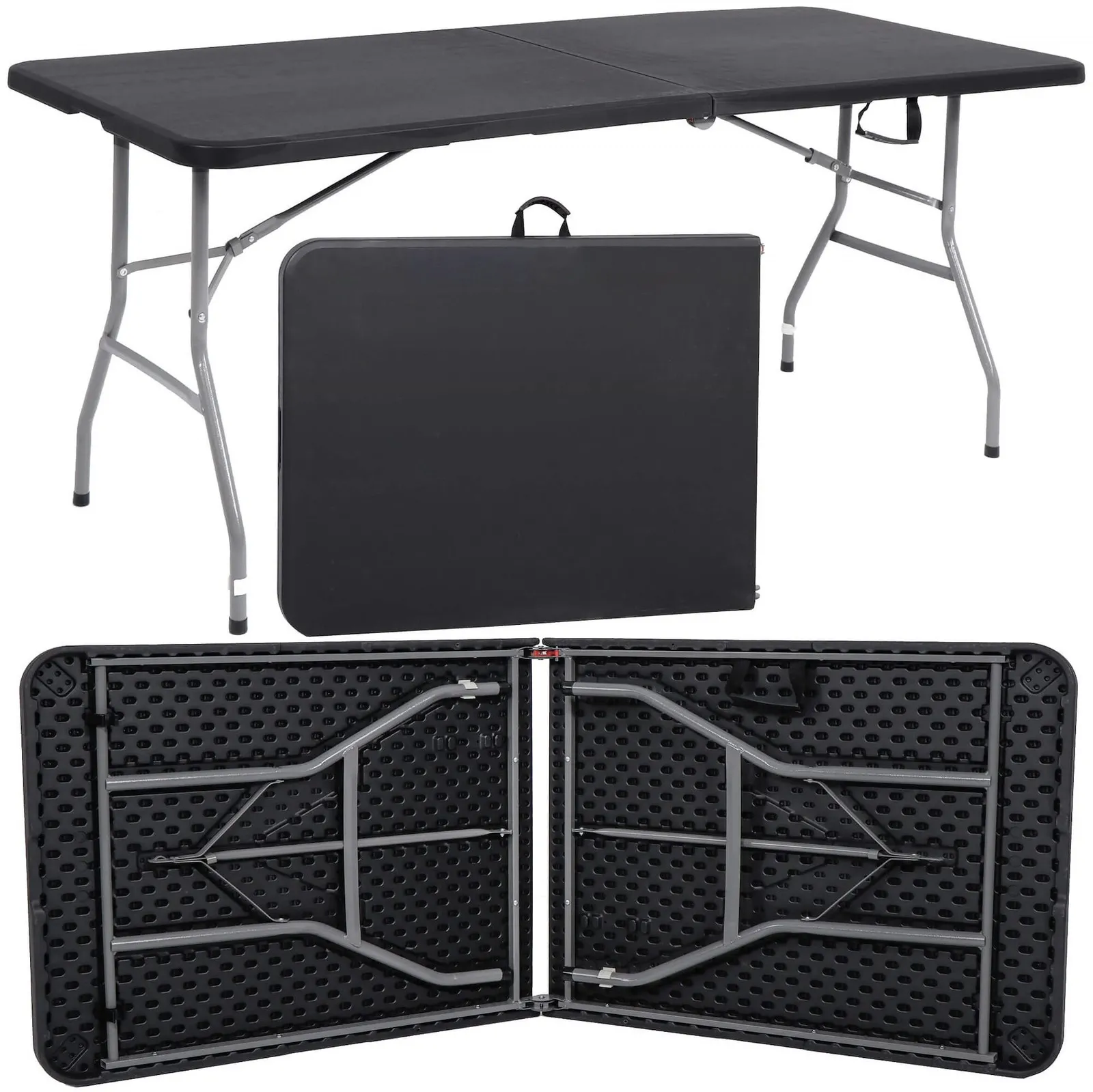 Stół cateringowy 180 cm bankietowy składany w walizkę stolik ogrodowy, turystyczny czarny