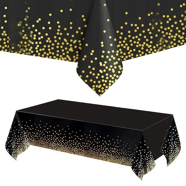 Cerata na stół wodoodporna obrus foliowy urodzinowy czarny w złote groszki