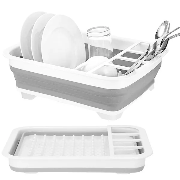 Ociekacz do naczyń i sztućców silikonowa suszarka składana szaro-biała
