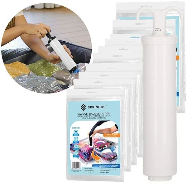 Worki próżniowe 10 szt. z pompką, torby zamykane próżniowo na ubrania 4 rozmiary