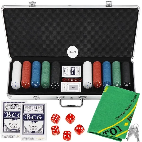 Zestaw do gry w pokera 500 szt. żetonów karty mata kostki do gry walizka