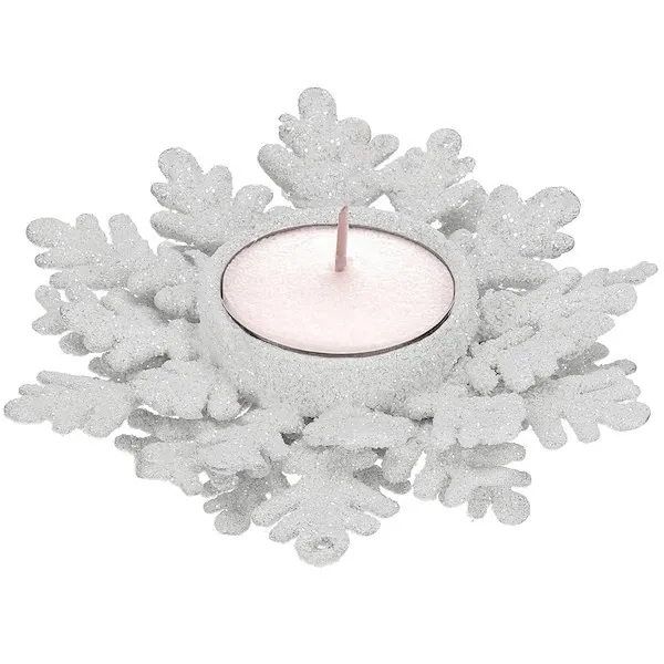 Świecznik świąteczny ozdobna śnieżynka brokatowa srebrna dekoracja na stół