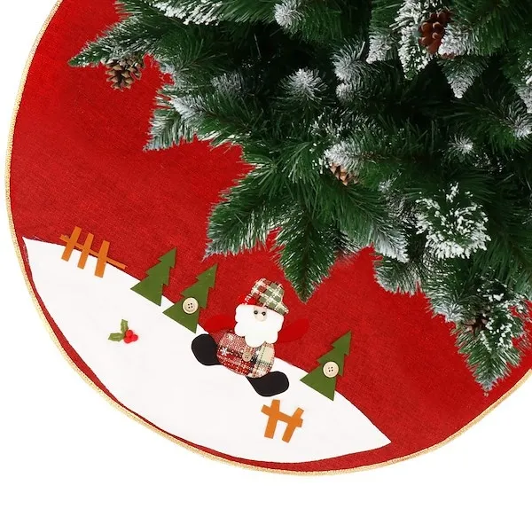 Dywanik pod choinkę 89 cm czerwony z Mikołajem, mata na prezenty