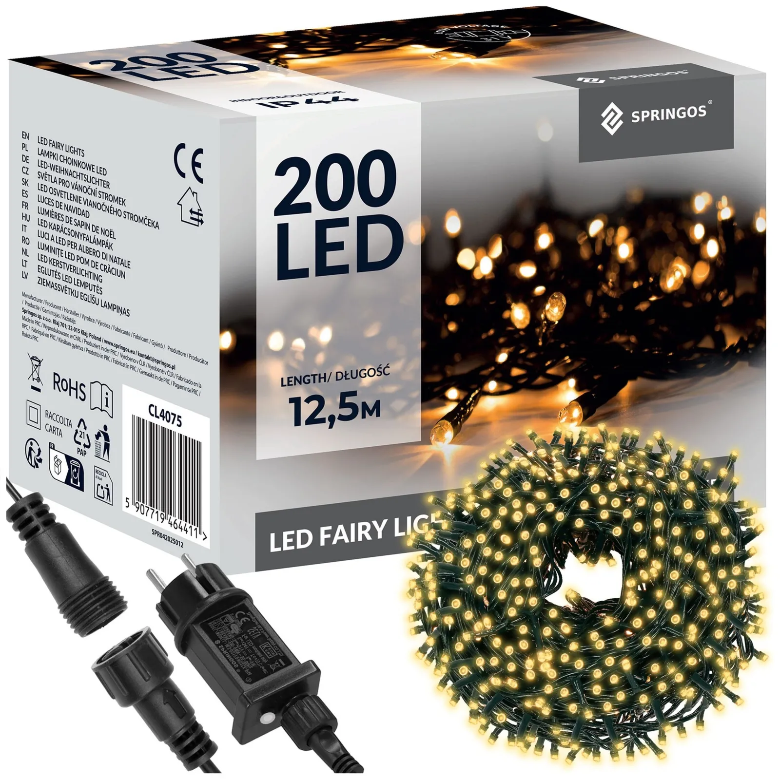 Lampki choinkowe 200 LED 12,5 m biały ciepły zewnętrzne oświetlenie świąteczne