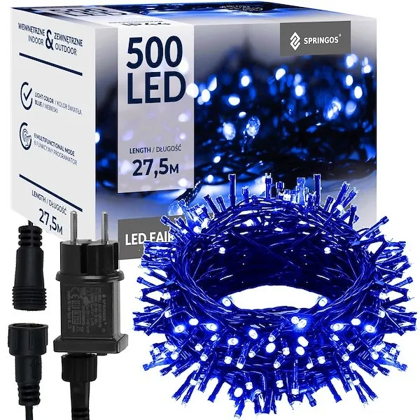 Lampki choinkowe 500 LED 25 m niebieski + flash zewnętrzne oświetlenie świąteczne