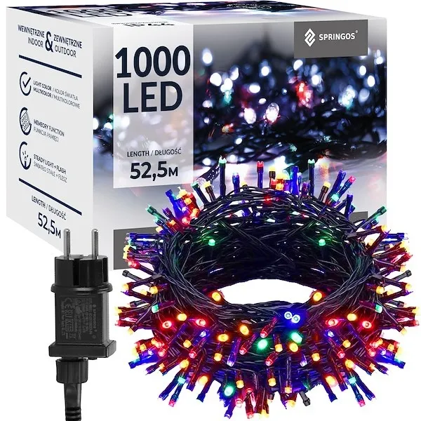 Lampki choinkowe 1000 LED 50 m multikolor zewnętrzne oświetlenie świąteczne