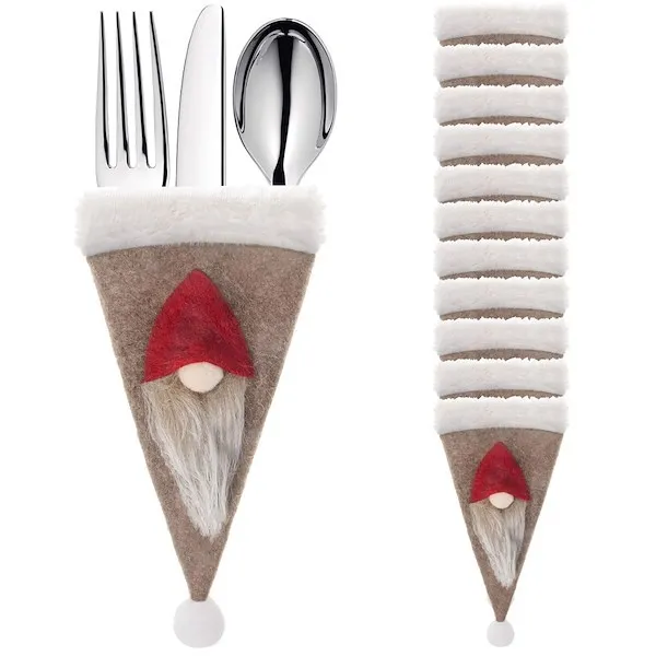 Etui na sztućce 12szt. świąteczne kieszonka, czapka brązowa ozdoba świąteczna