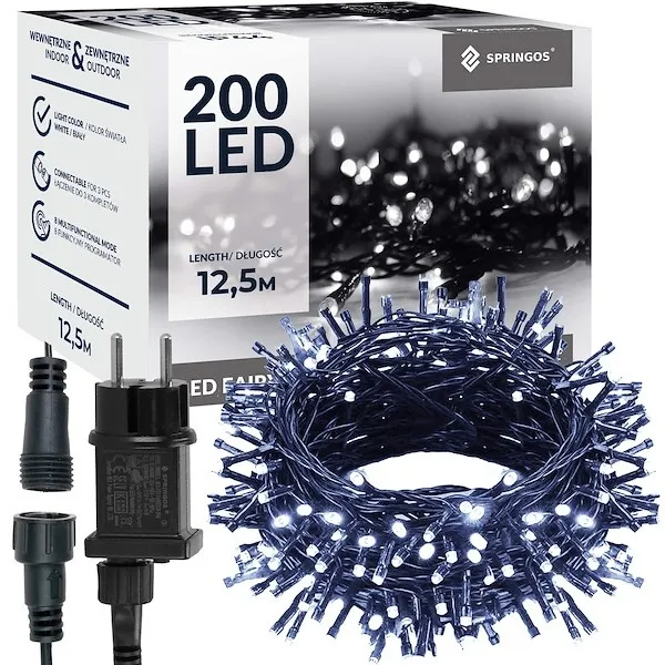 Lampki świąteczne 200 led biały zimny 12,5 m oświetlenie choinkowe IP44