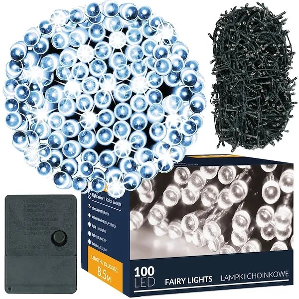 Lampki świąteczne 100 led biały zimny 8,5 m oświetlenie choinkowe
