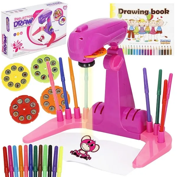 Rzutnik do nauki rysowania dla dzieci szkicownik z notesem i mazakami różowy