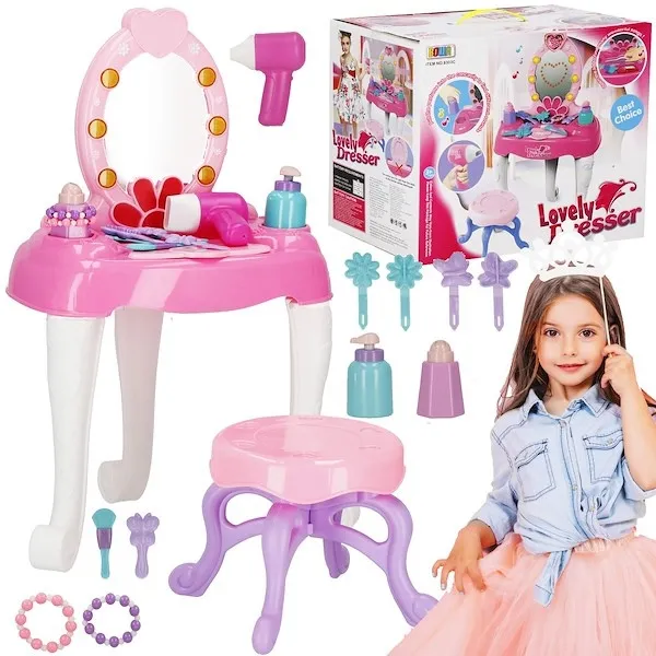 Toaletka dziecięca z lusterkiem i zestawem akcesoriów różowa