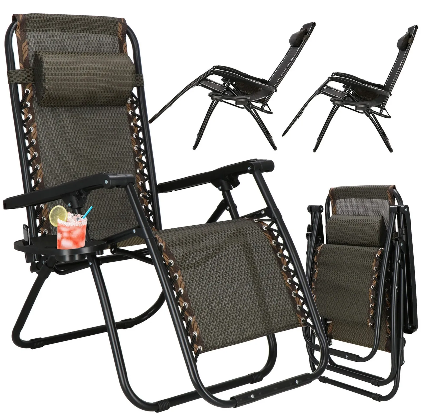 Leżak ogrodowy grawitacyjny brązowy zero gravity