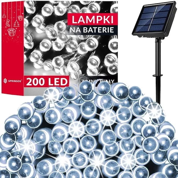Lampki świąteczne 200 Led 22 m biały zimny oświetlenie choinkowe solarne