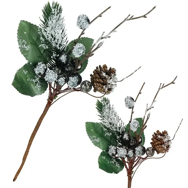 Gałązka świąteczna ozdoba do stroika ośnieżona 25 cm