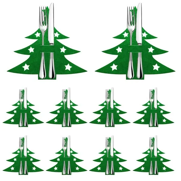 Kieszonki na sztućce 10szt. pokrowce na widelce etui choinki zielone