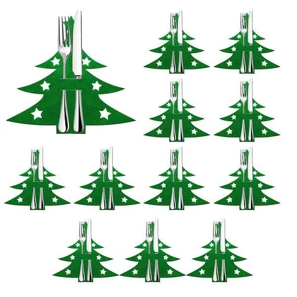 Kieszonki na sztućce 12szt. pokrowce na widelce etui choinki zielone