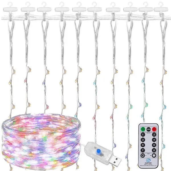 Kurtyna świetlna girlanda, lampki druciki 200 LED wewnętrzno-zewnętrzne z programatorem multikolor