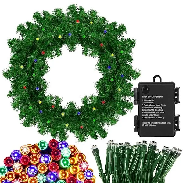 Girlanda choinkowa 300 cm z lampkami 50 LED multikolor, łańcuch na świąteczny, zielony