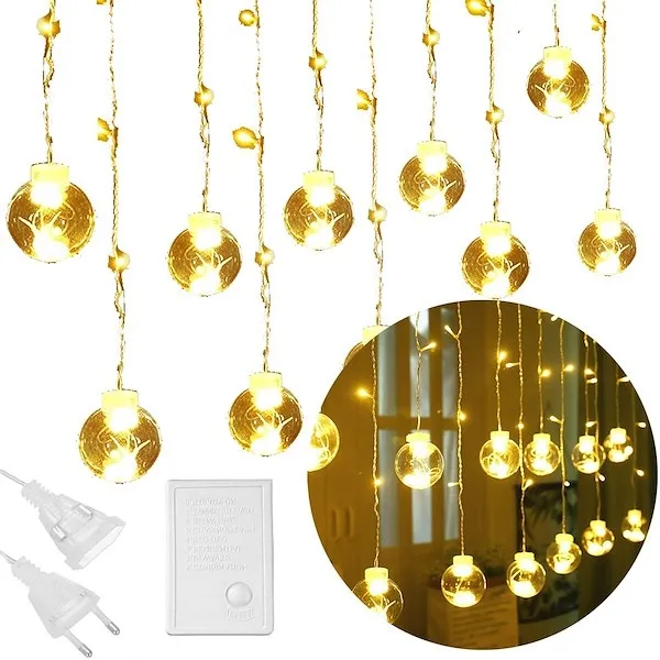 Kurtyna świetlna na okno 108 led girlanda, lampki kulki biały ciepły