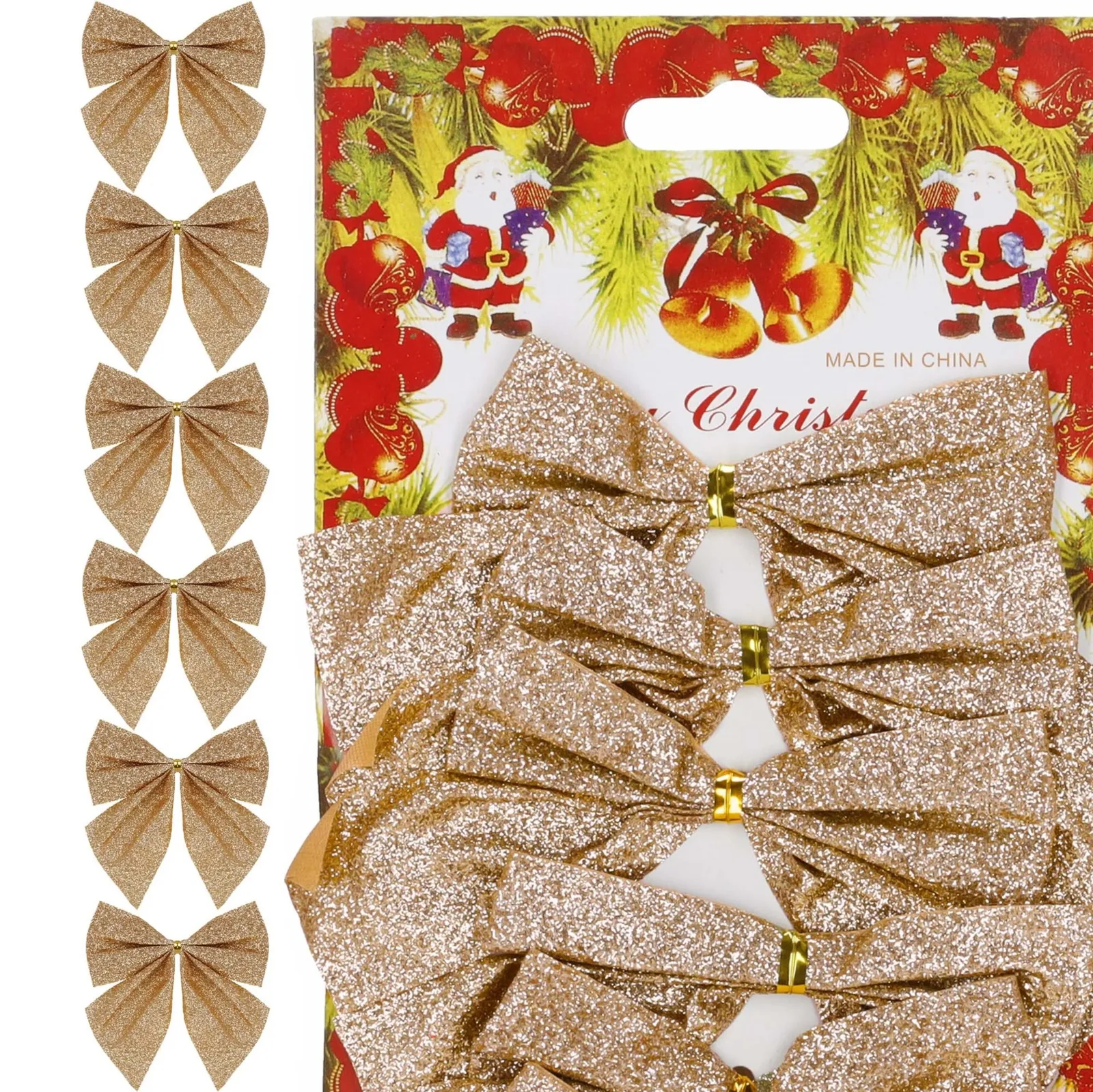 Kokardki na choinkę 6 szt. brokatowe ozdoby świąteczne zawieszki złote