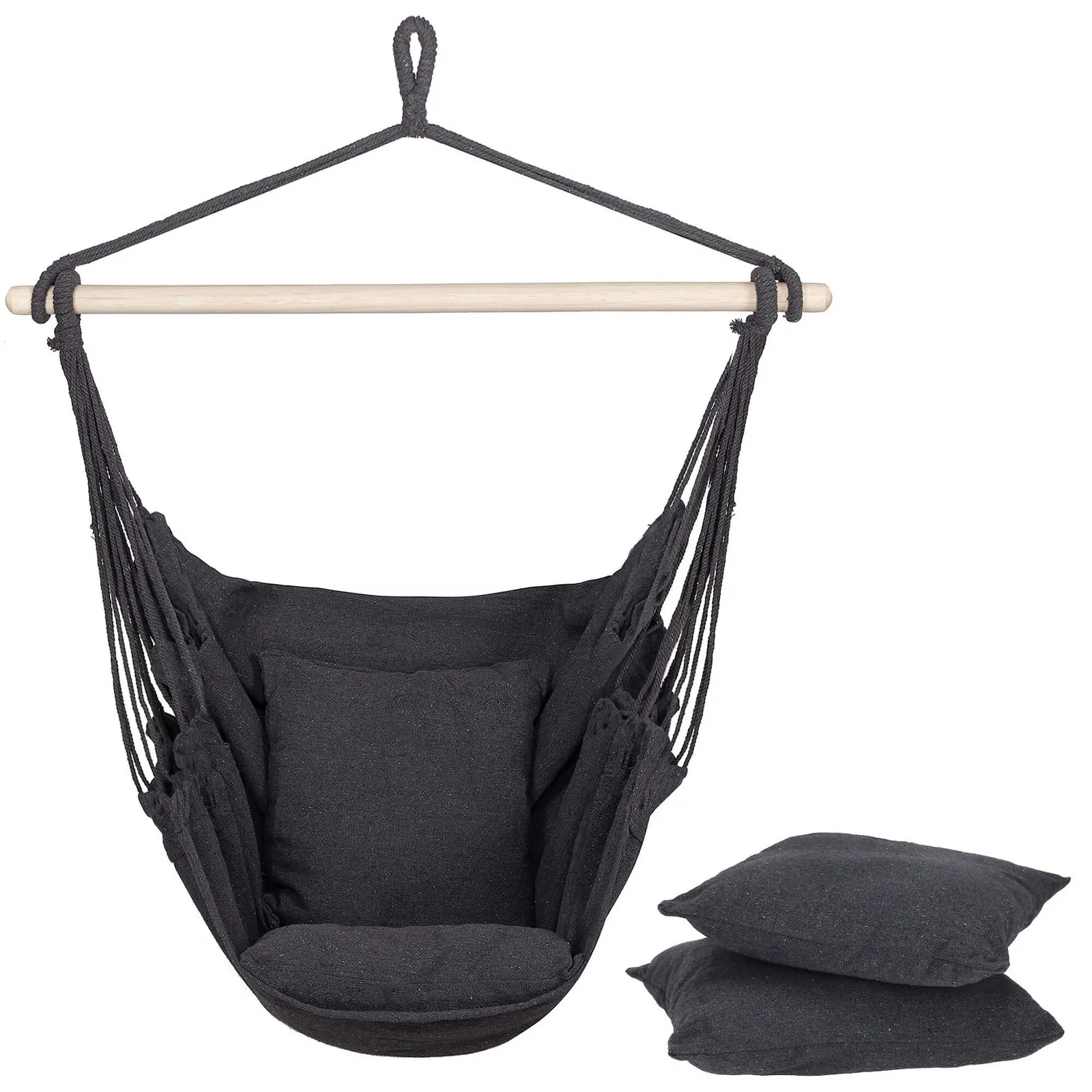 Fotel wiszący z poduszkami 130x100cm hamak brazylijski ciemnoszary